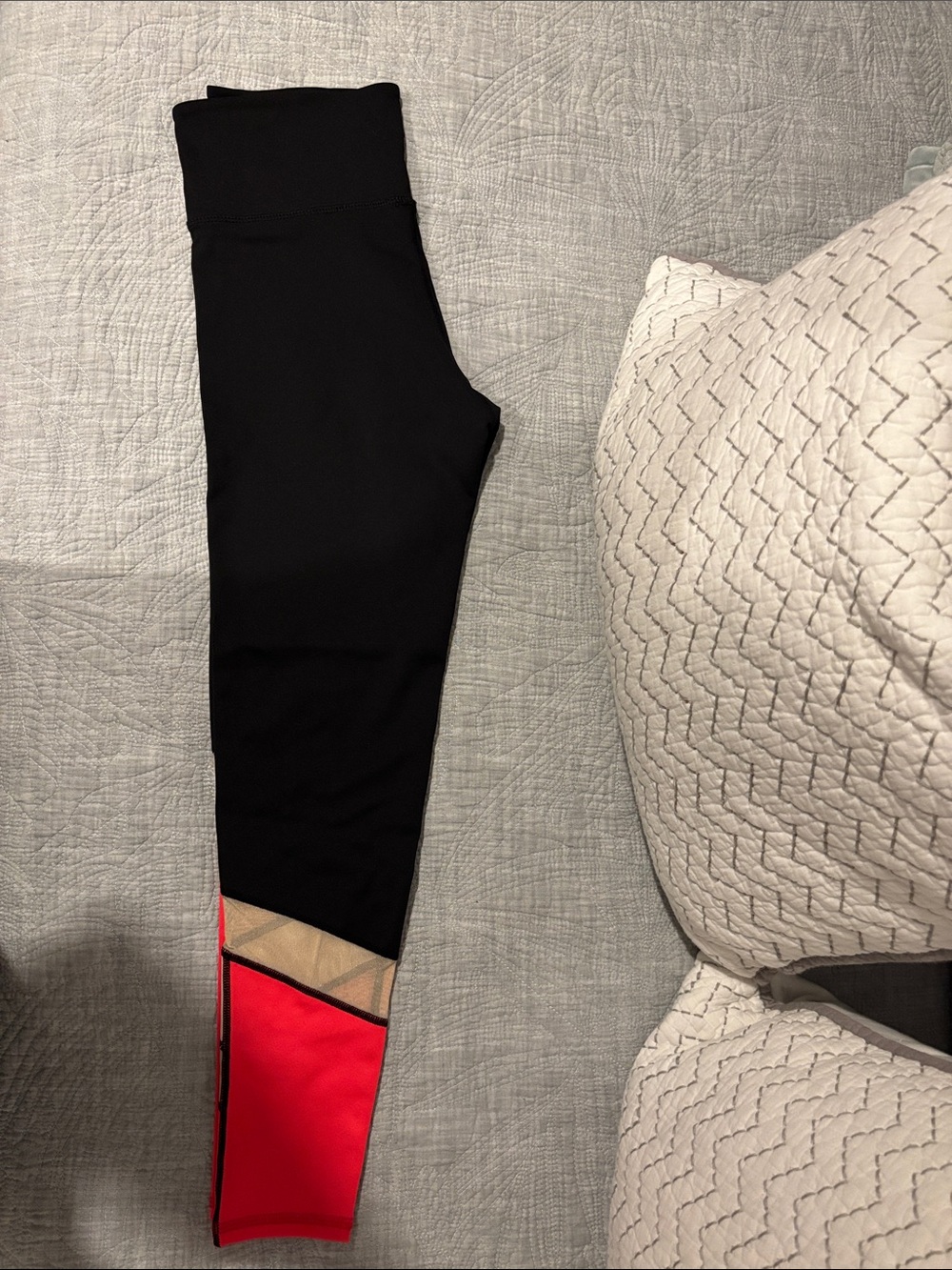 Black Leggings with bright pink and Beige Colorblock Panel